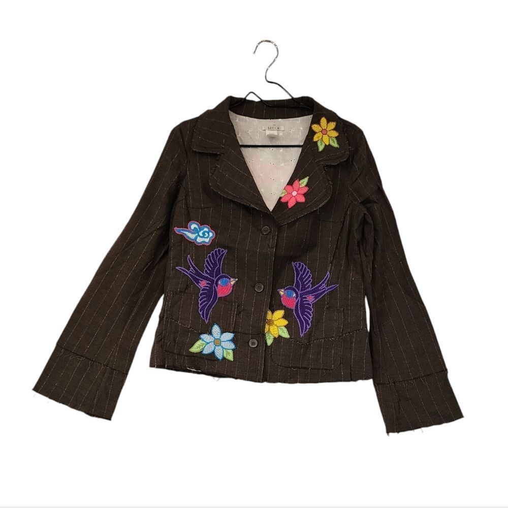 Lucca Distressed Embroidered Herringbone Pinstripe Jacket
